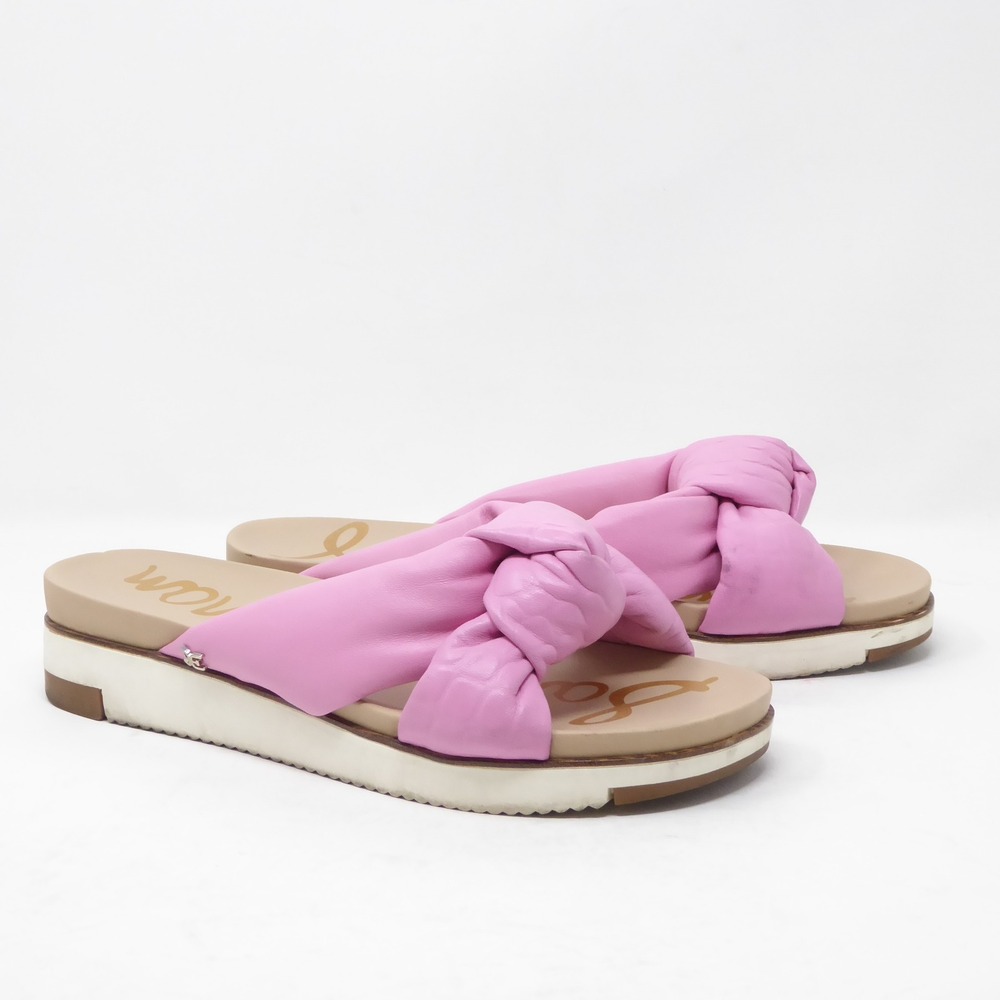 Sam Edelman Women Agatha Pink Leather Knot Platform Slide Sandals Size 9